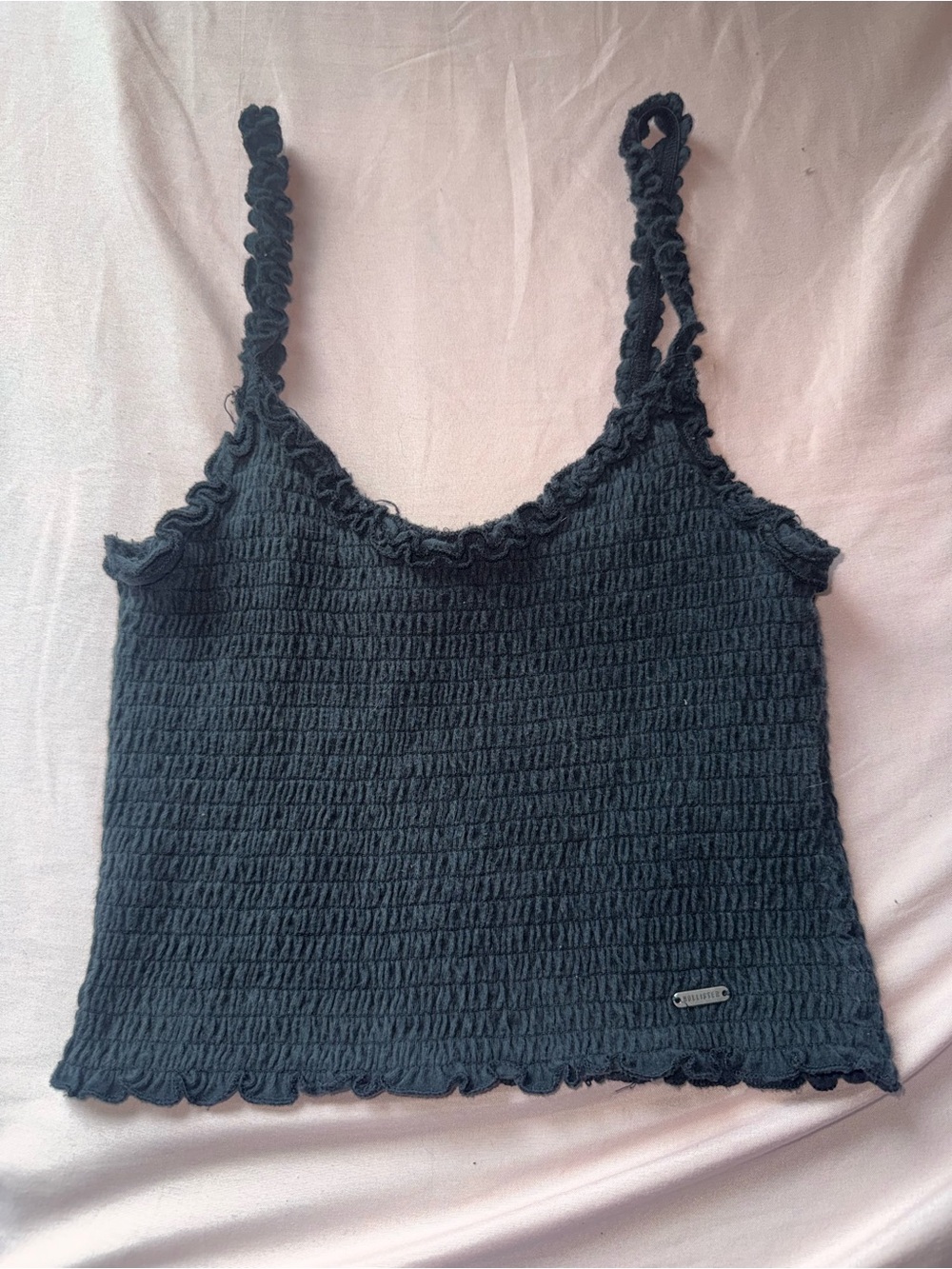 Hollister Black Cropped Tank Top with Ruffle Trim